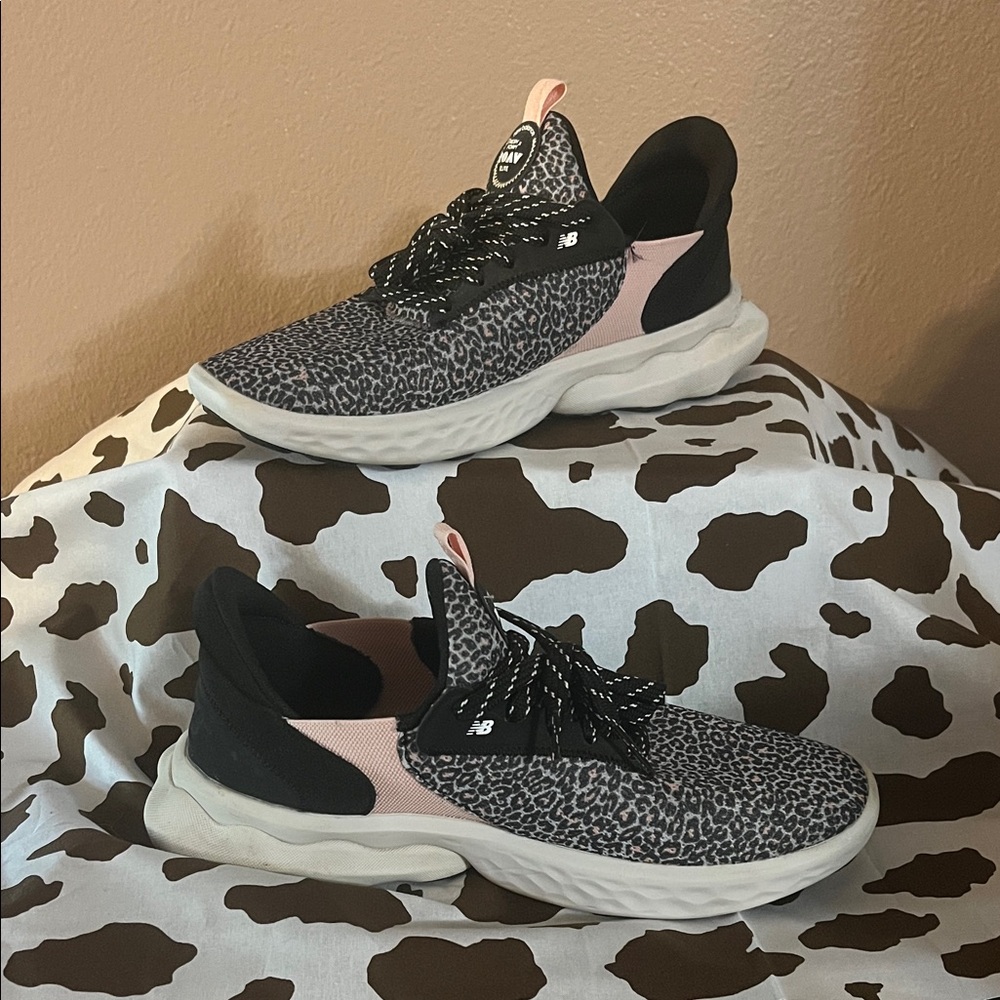 New Balance Women's Sneakers - Black and Pink Leopard